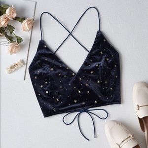 Velvet galaxy print spaghetti strap crop top